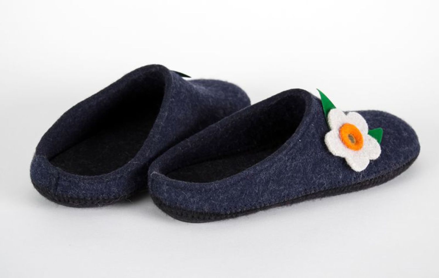 Women's felt slippers of blue color with flower photo 3