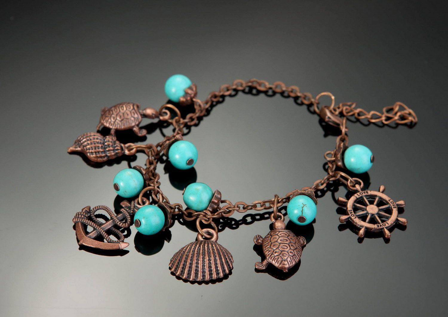 Copper bracelet with turquoise photo 1