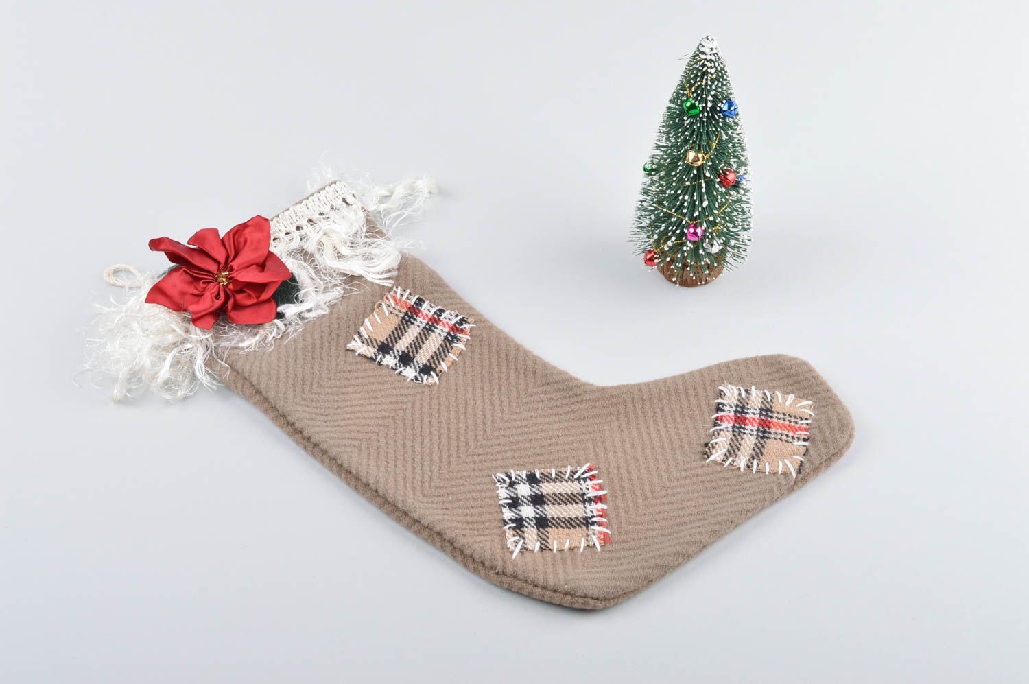 Chaussette Noël faite main Déco Noël laine effilochure Déco à suspendre photo 2