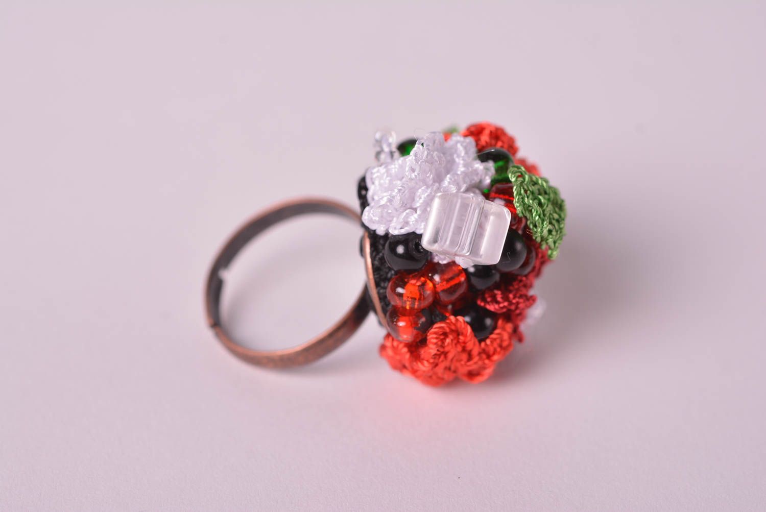 Вязаное украшение кольцо ручной работы бижутерия кольцо с натуральными камнями фото 2