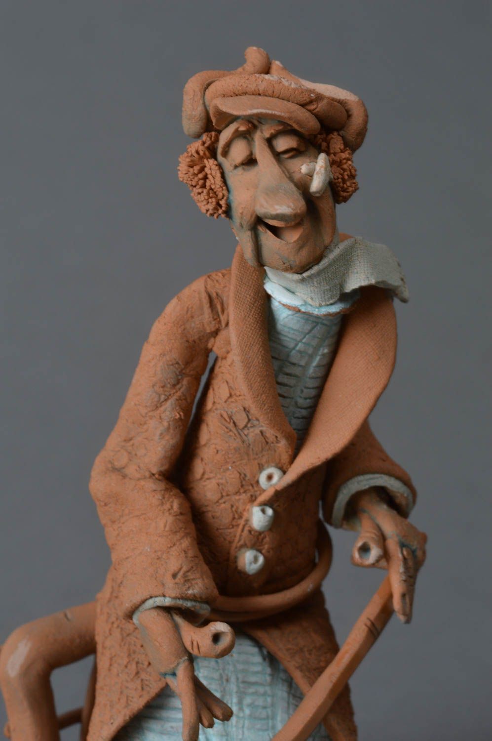 Handmade collectible funny ceramic figurine Hockey Player miniature sculpture photo 3