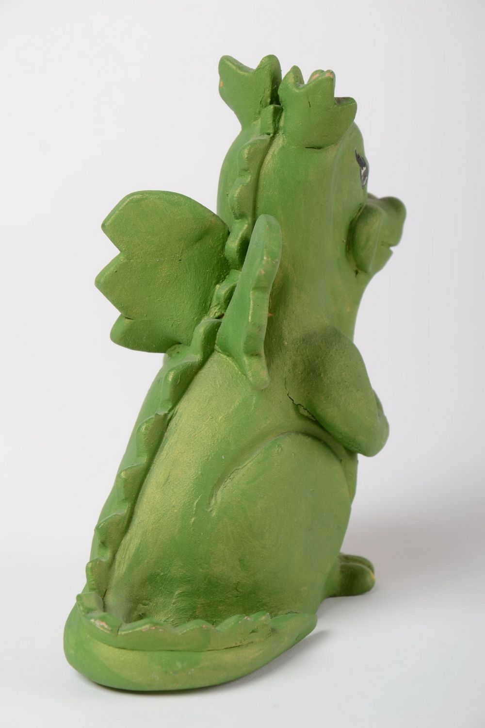 Dekorative Statuette Drache aus Keramik klein bemalt grün originell handgemacht foto 3