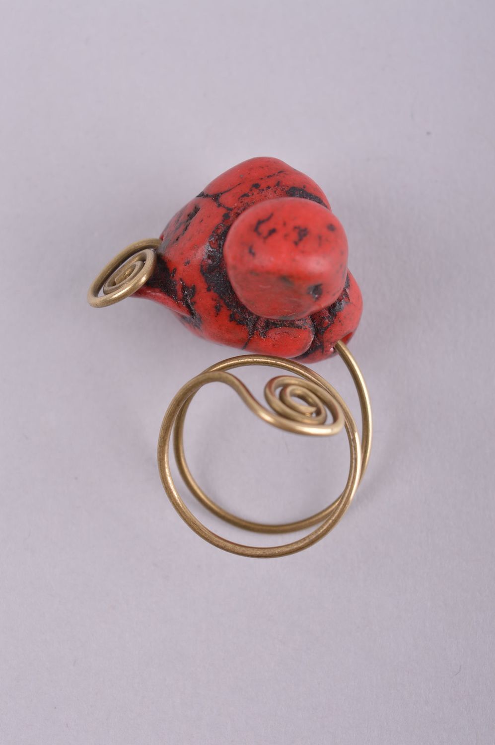 Кольцо ручной работы кольцо из латуни металлическое украшение с кораллом фото 4
