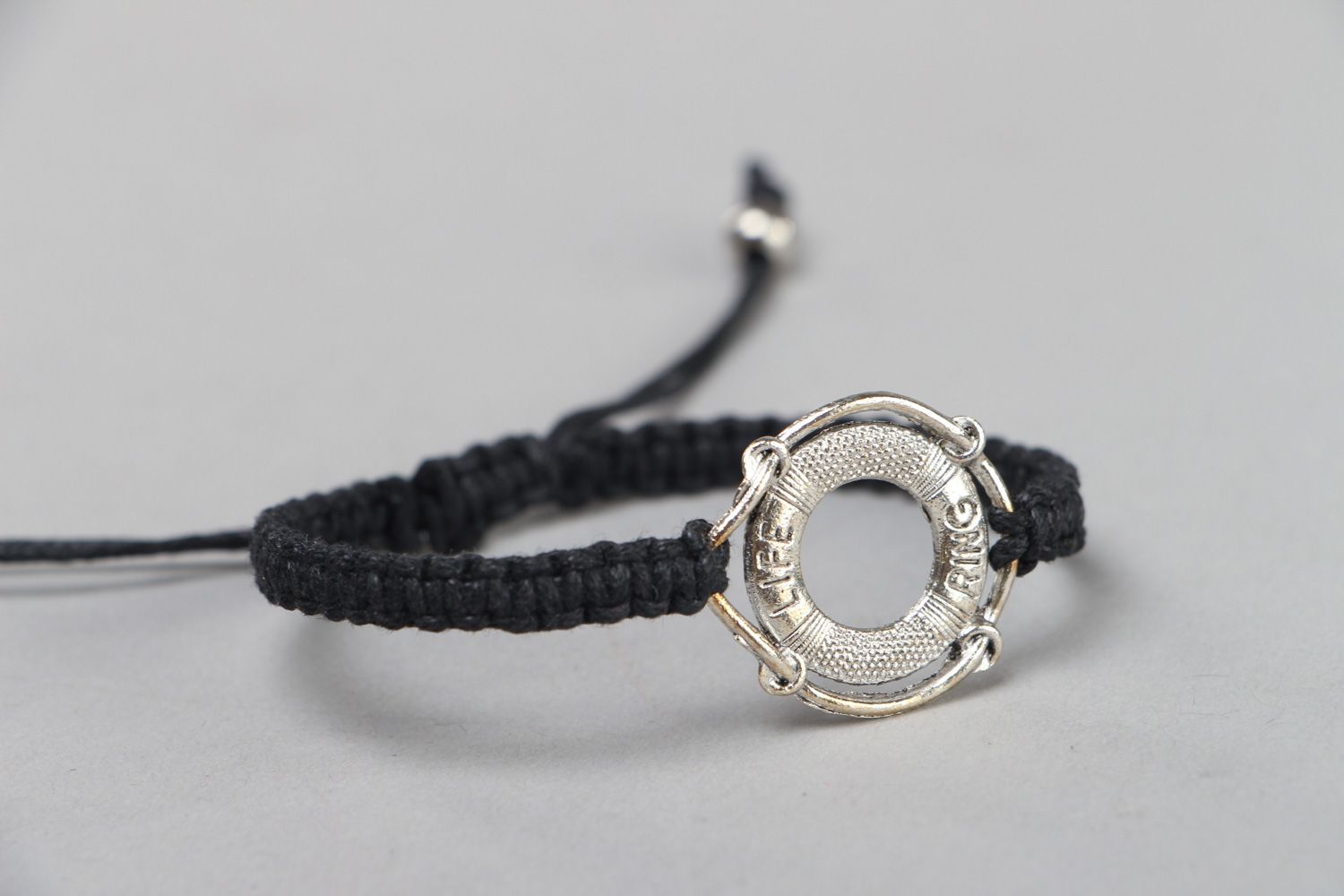 Handmade friendship wrist bracelet woven of black cord in marine style for women photo 1