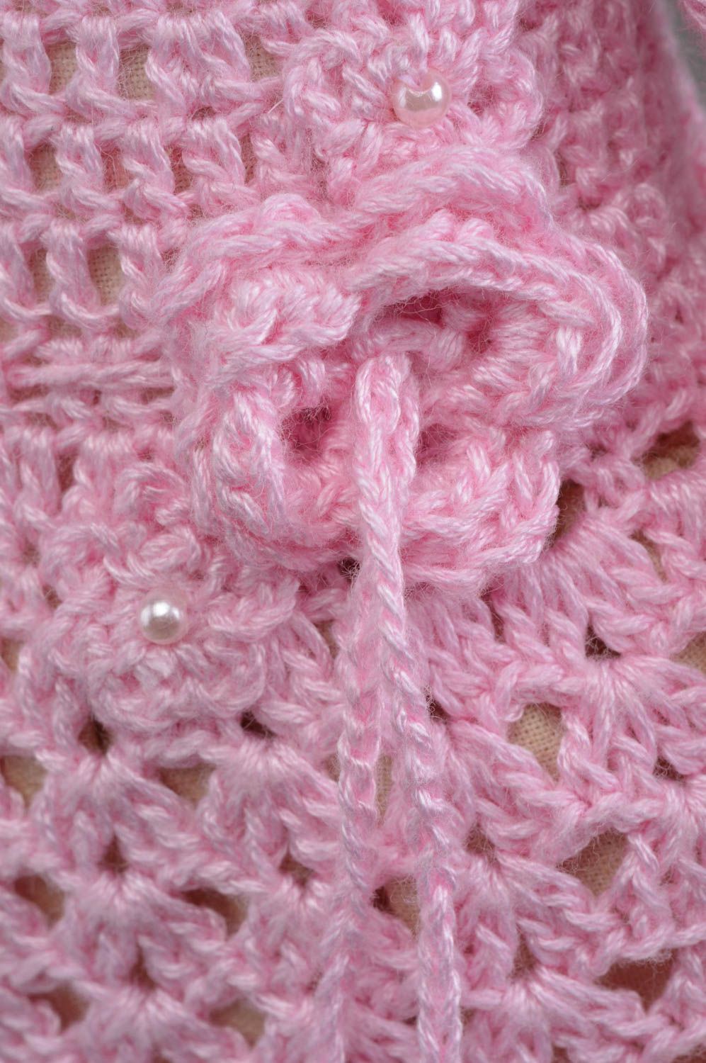 Peluche chat beige robe tricotée rose belle originale faite main pour fillette photo 5