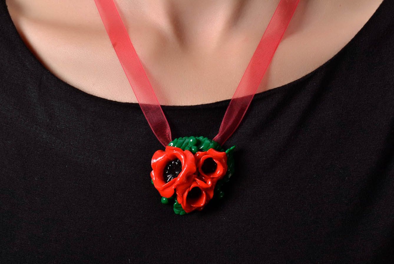 Pendant made of polymer clay Poppies photo 4