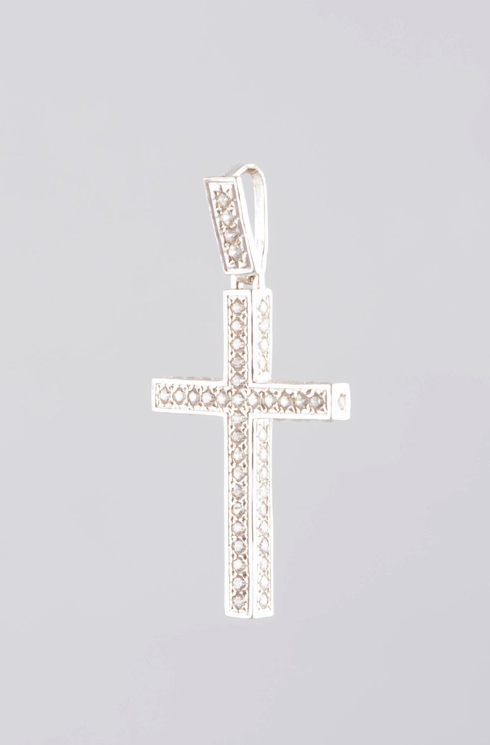 Pendentif croix Bijou fait main en bronze argenté Cadeau pour femme tendance photo 1