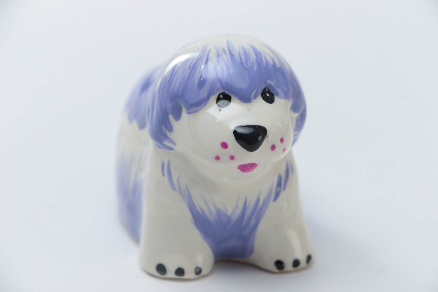 Figurine en plâtre en forme de chien blanc bleu faite main peinte déco maison photo 2