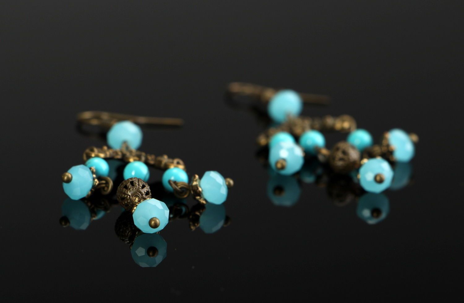 Bronze earrings with crystal and turquoise photo 5