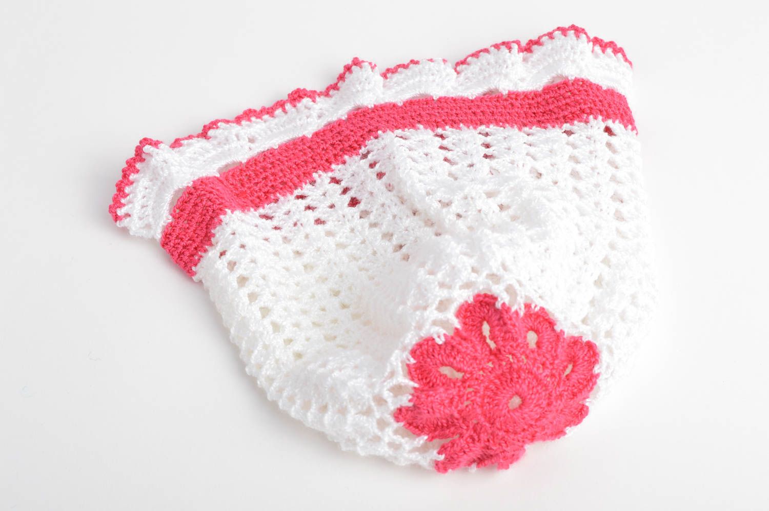 Bonnet tricot fait main Chapeau au crochet Vêtement enfant avec nœud rose photo 4