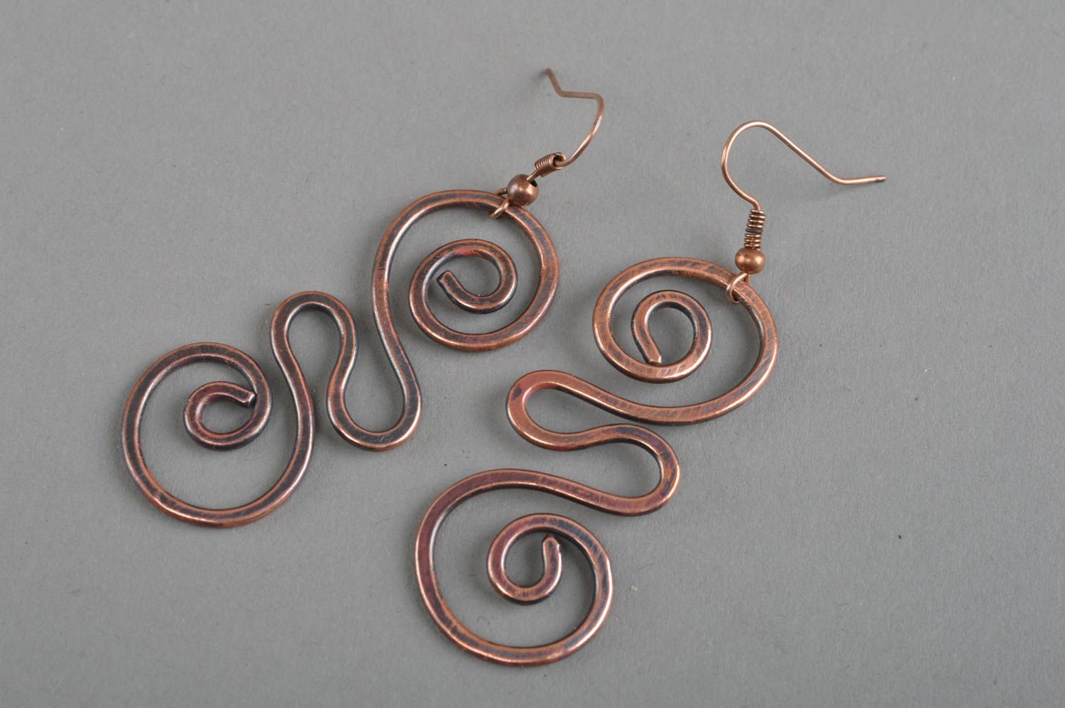 Handmade metal earrings unusual forged copper earrings fashion accessories photo 2