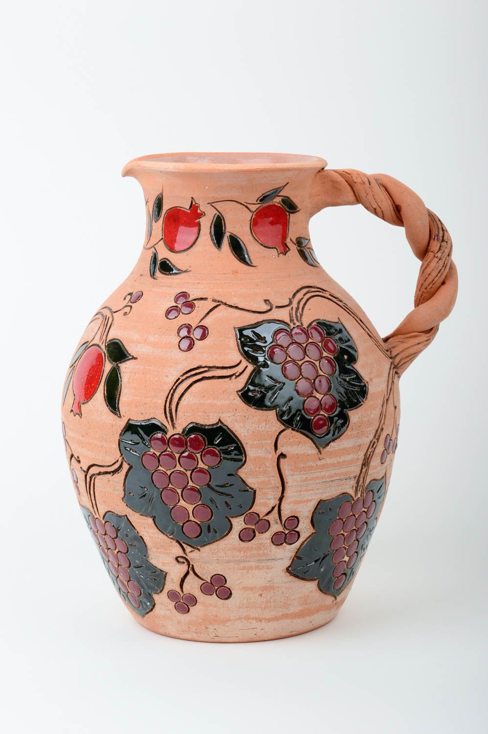 100 oz ceramic water jug with handle and floral birds' pattern 2,8 lb photo 2