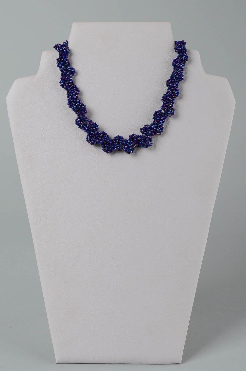 Колье из бисера украшение ручной работы синее плетеное ожерелье из бисера фото 1