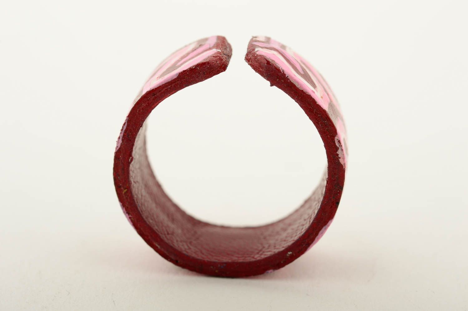 Кольцо ручной работы оригинальное кольцо красное с росписью кожаный аксессуар фото 5