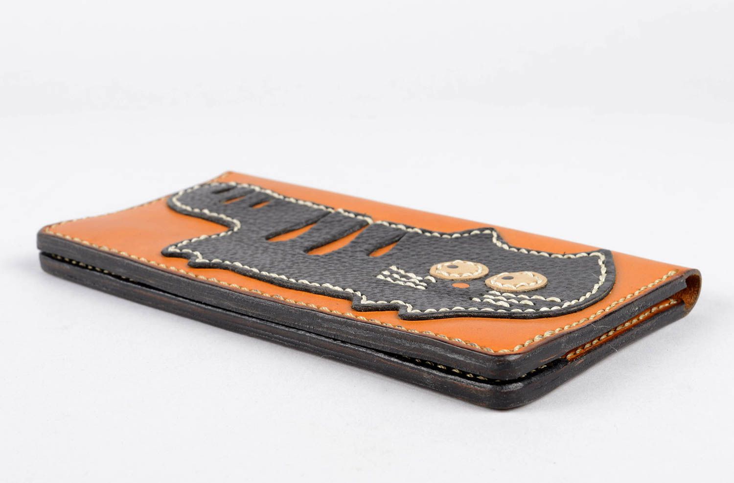 Оранжевый кошелек ручной работы кожаный кошелек авторский кожаный аксессуар фото 4