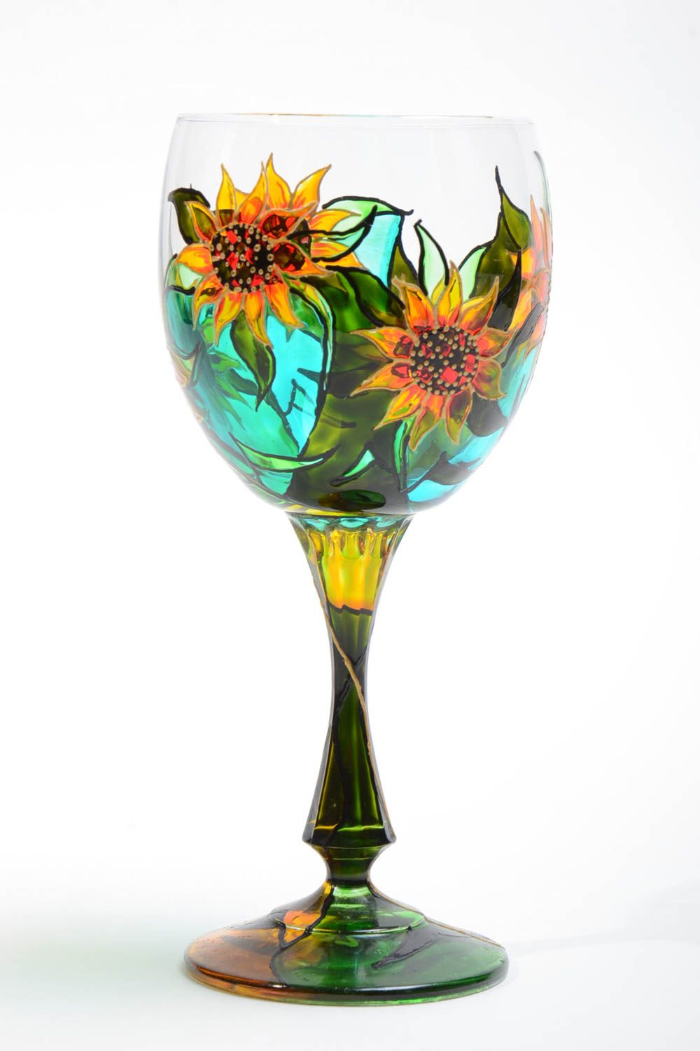 Стеклянный бокал с росписью витражными красками ручной работы авторский 300 мл фото 2