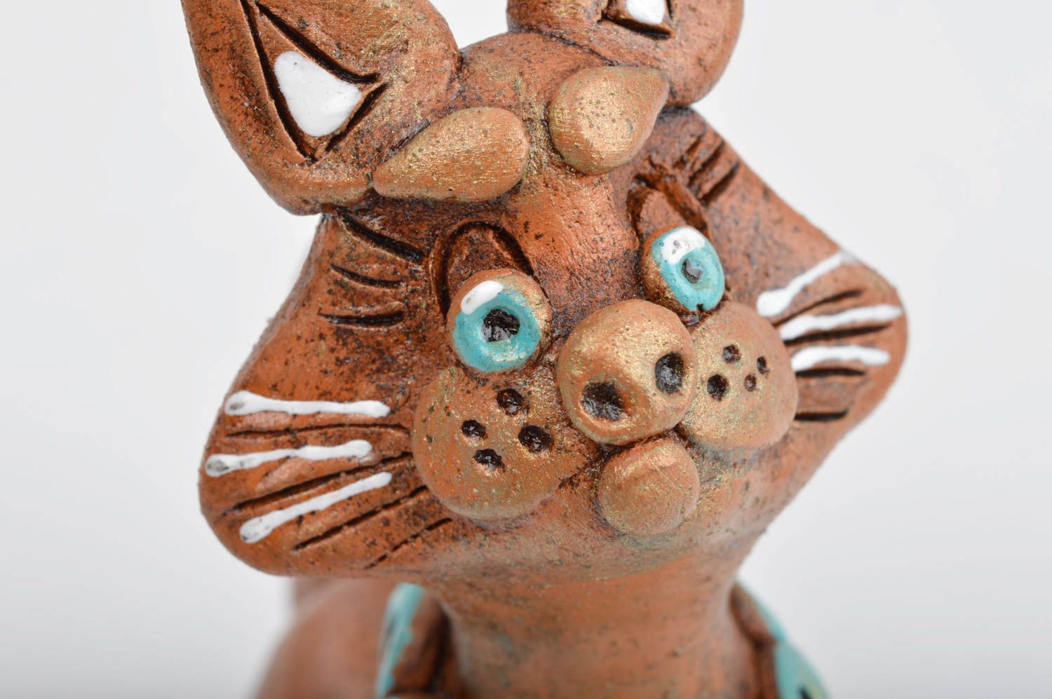 Figurine chat fait main Statuette céramique Décoration maison originale photo 1
