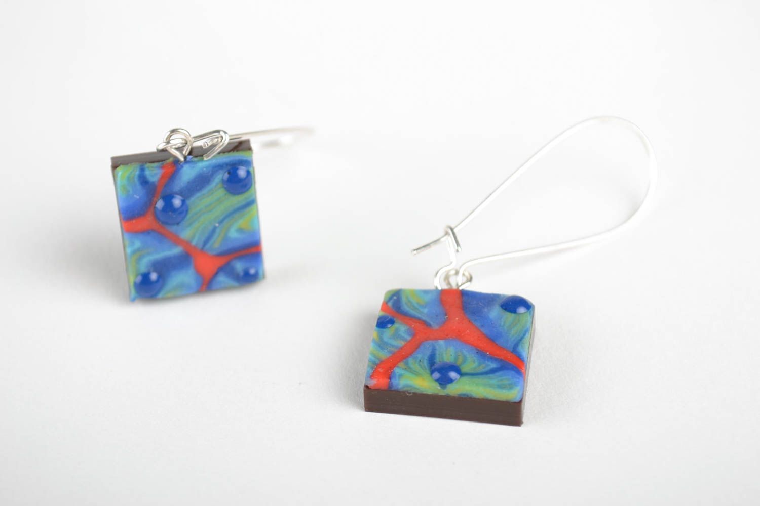 Handmade bright earrings made of polymer clay designer ear accessories for girls photo 4