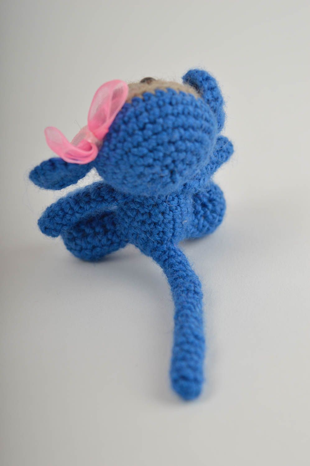 Knitted stuffed blue little monkey girl. 3,5 inches tall photo 3