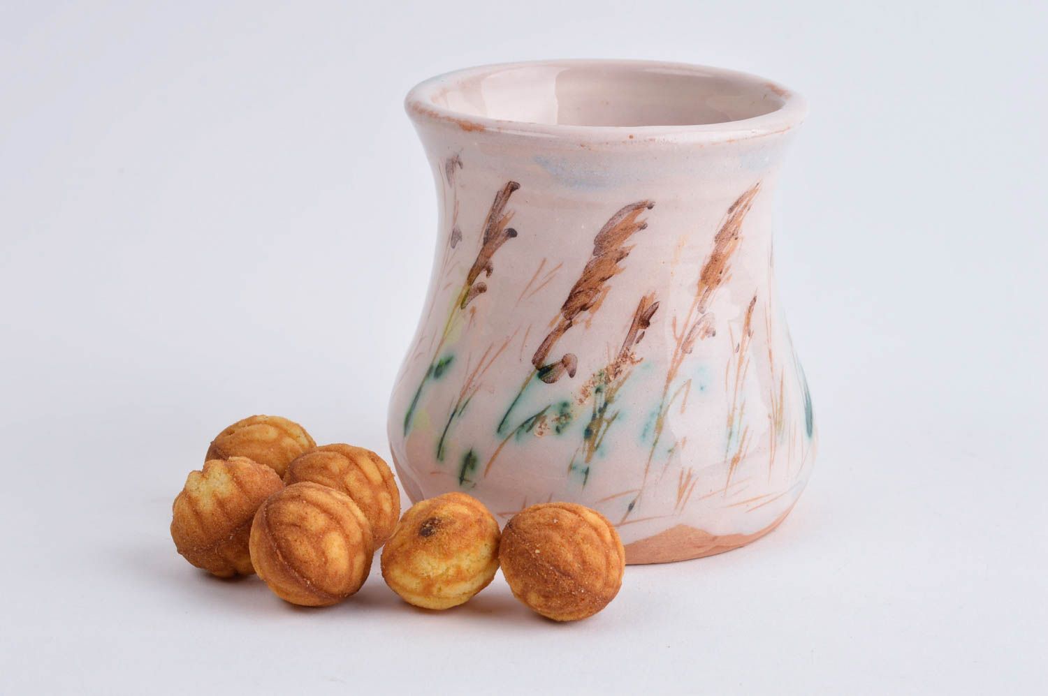 Becher aus Ton handgefertigt Keramik Geschirr Küchen Deko mit Bemalung foto 1