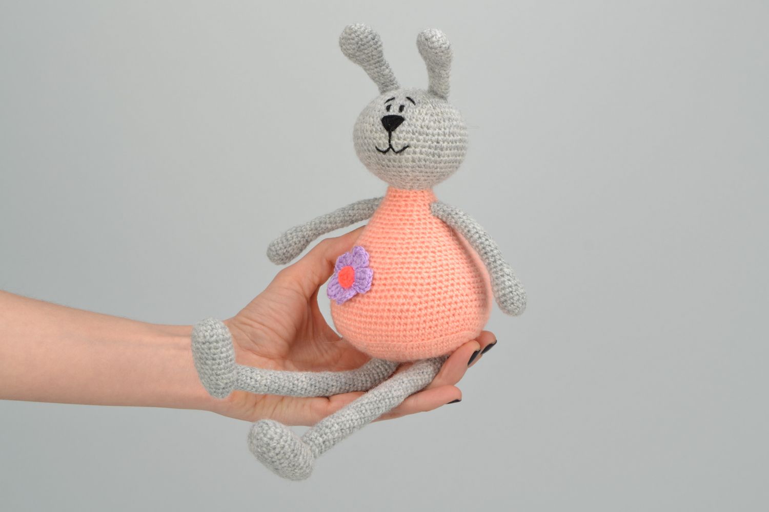 Handmade soft crochet toy Rabbit in pink photo 1