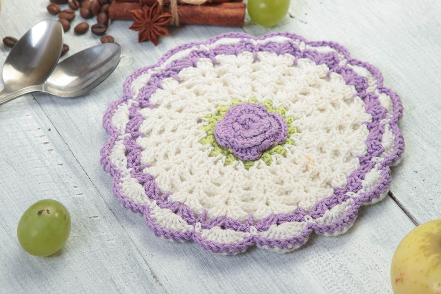 Beautiful handmade pot holder unusual crochet potholder kitchen design  photo 1