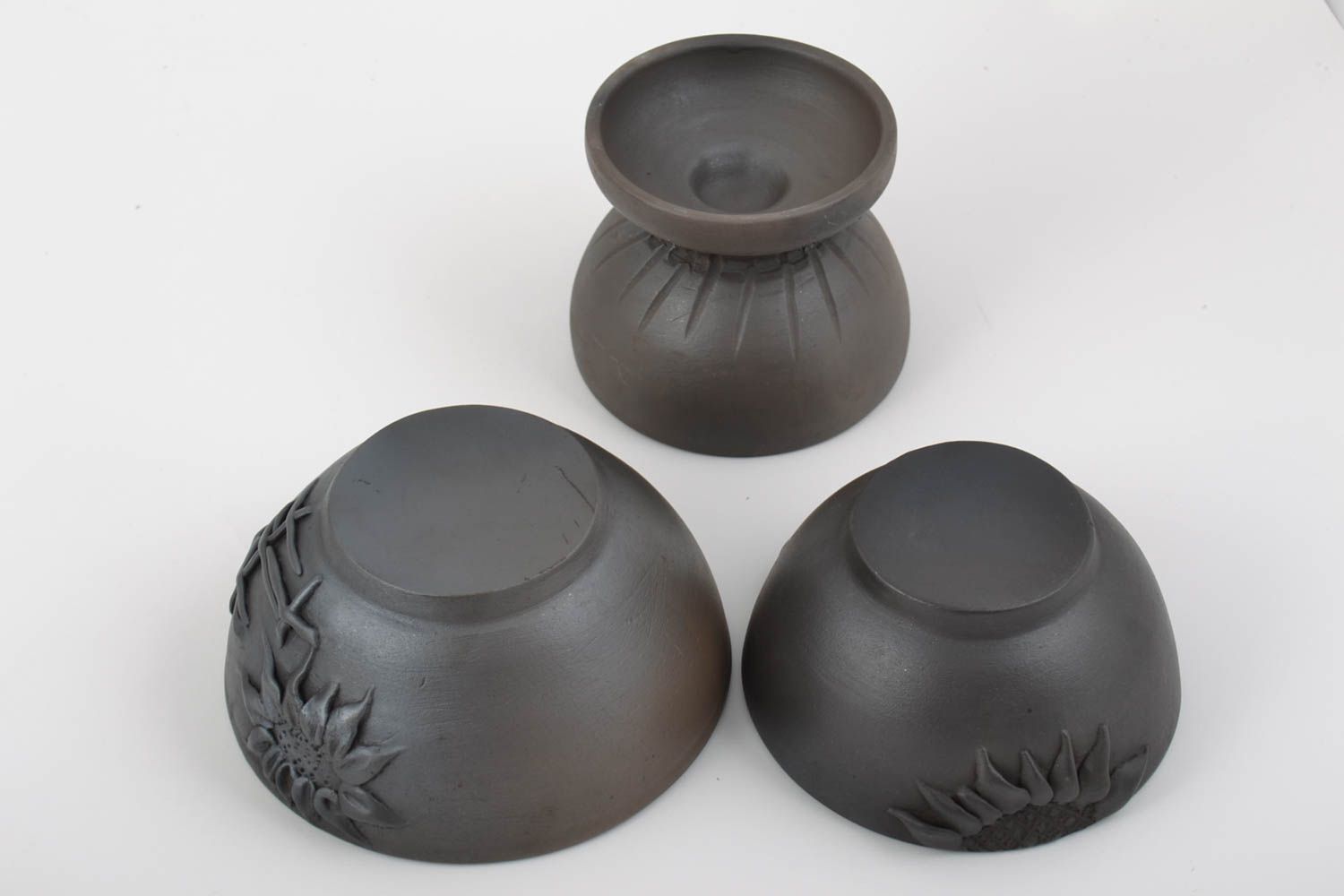 Lot de 3 bols en argile faits main noirs originaux design 40 cl 50 cl 1 l photo 4
