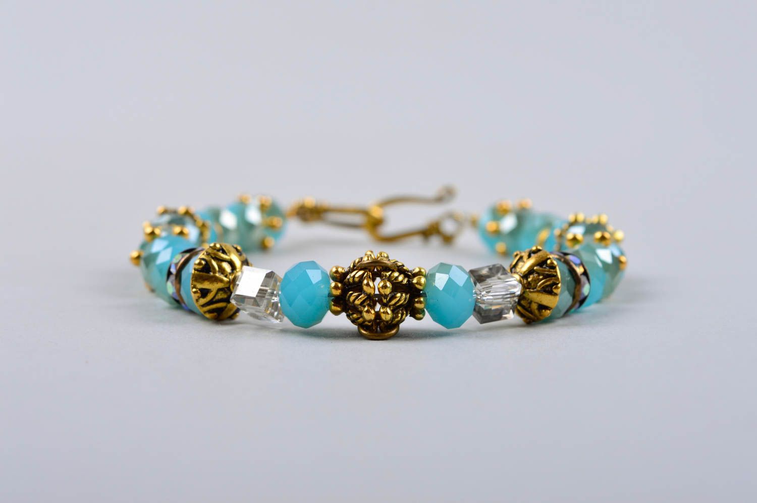 Crystal beads charm bracelet in light blue color for teen girls photo 4