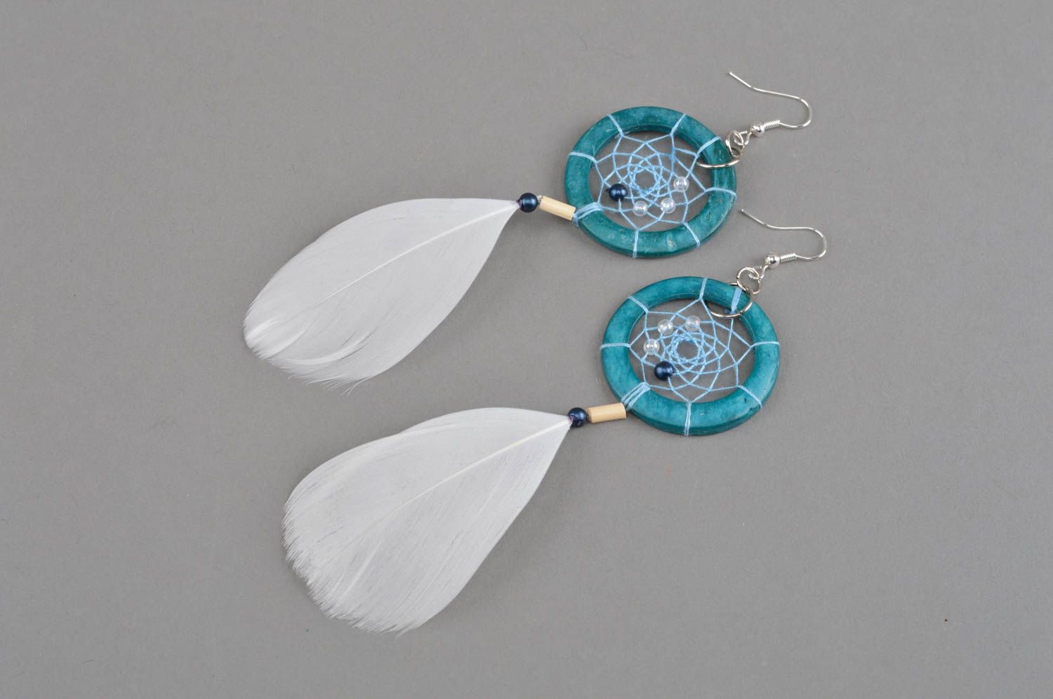Dreamcatcher earrings handmade feather jewelry designer accessories for women photo 2