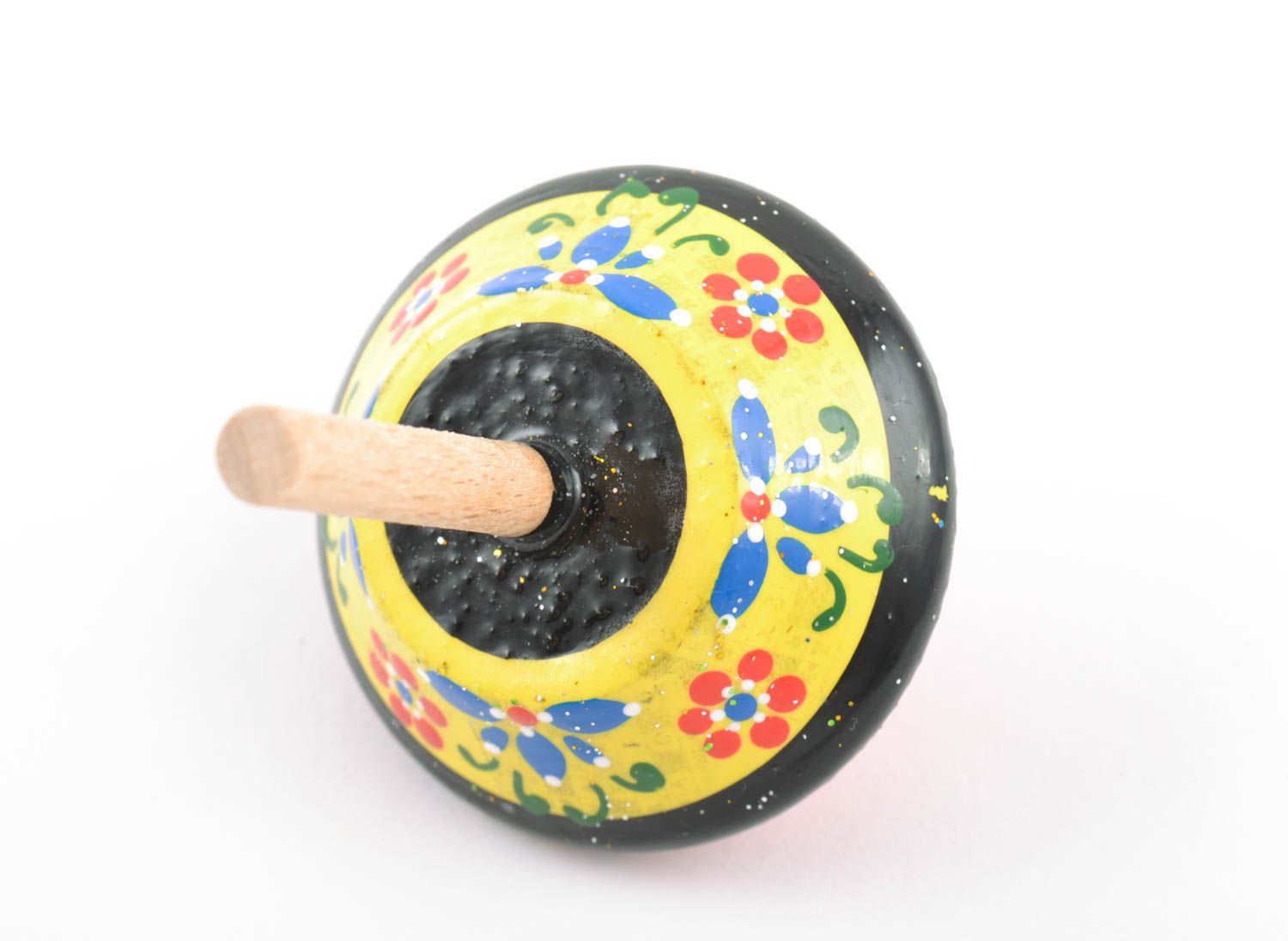 Colorful painted handmade wooden spinning top of small size for children photo 3