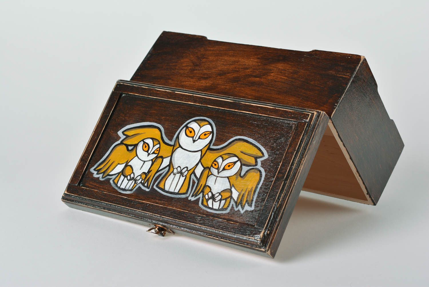 Beautiful handmade plywood jewelry box with drawing varnished capacious photo 3