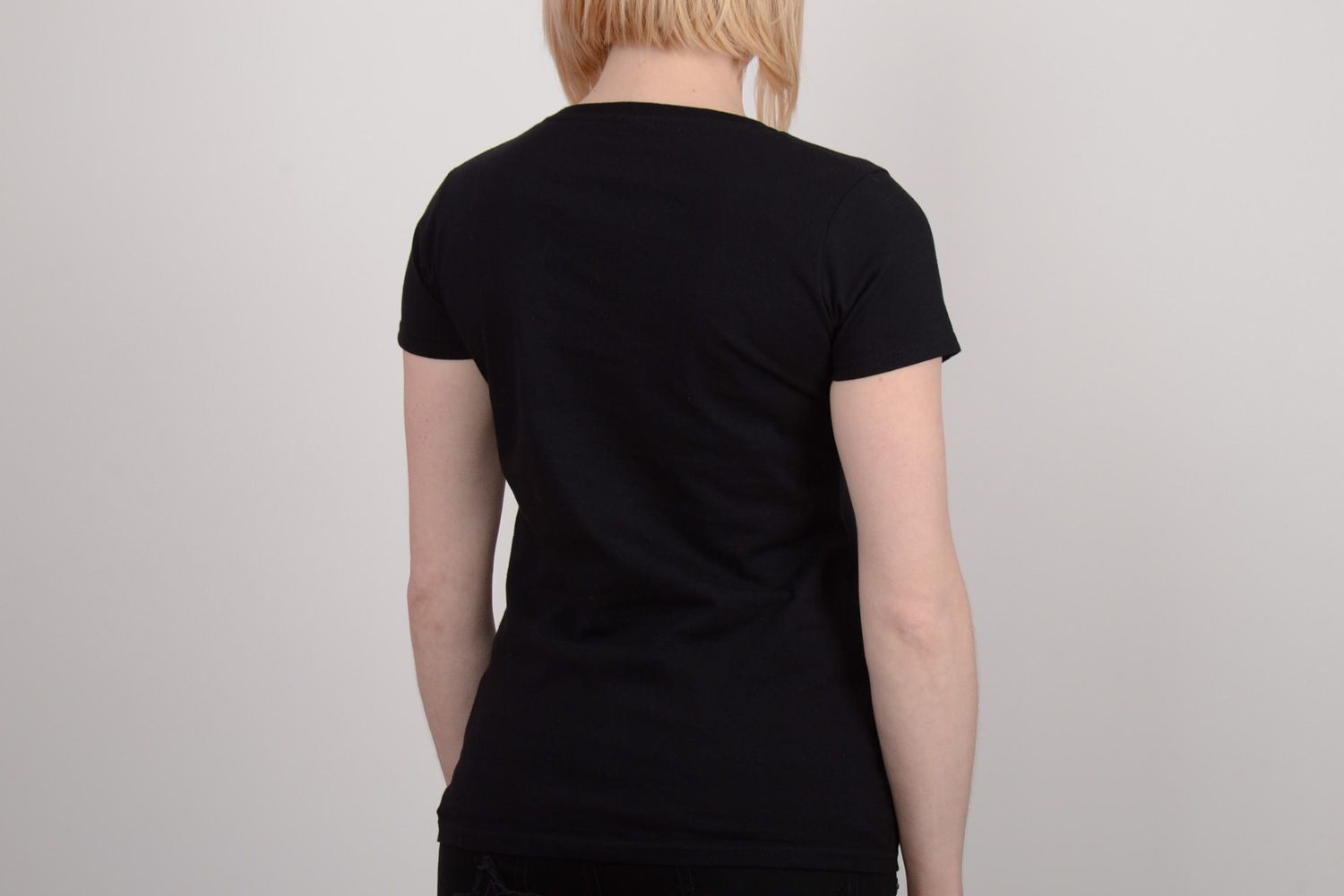 Joli t-shirt noir en coton pour femme avec dessin hibou original fait main photo 5