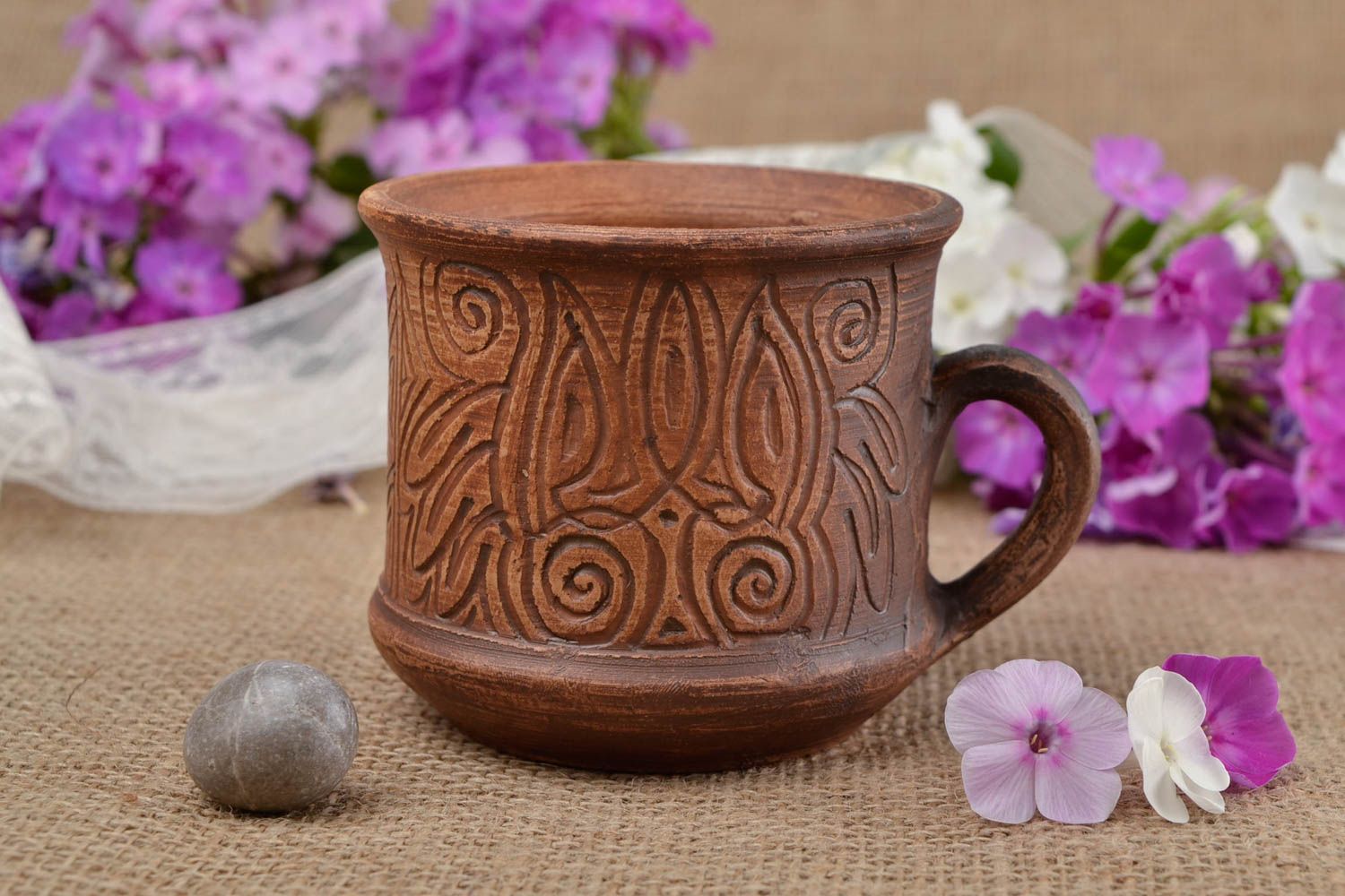 Красивая чашка ручной работы глиняная посуда керамическая чашка 250 мл для чая фото 1