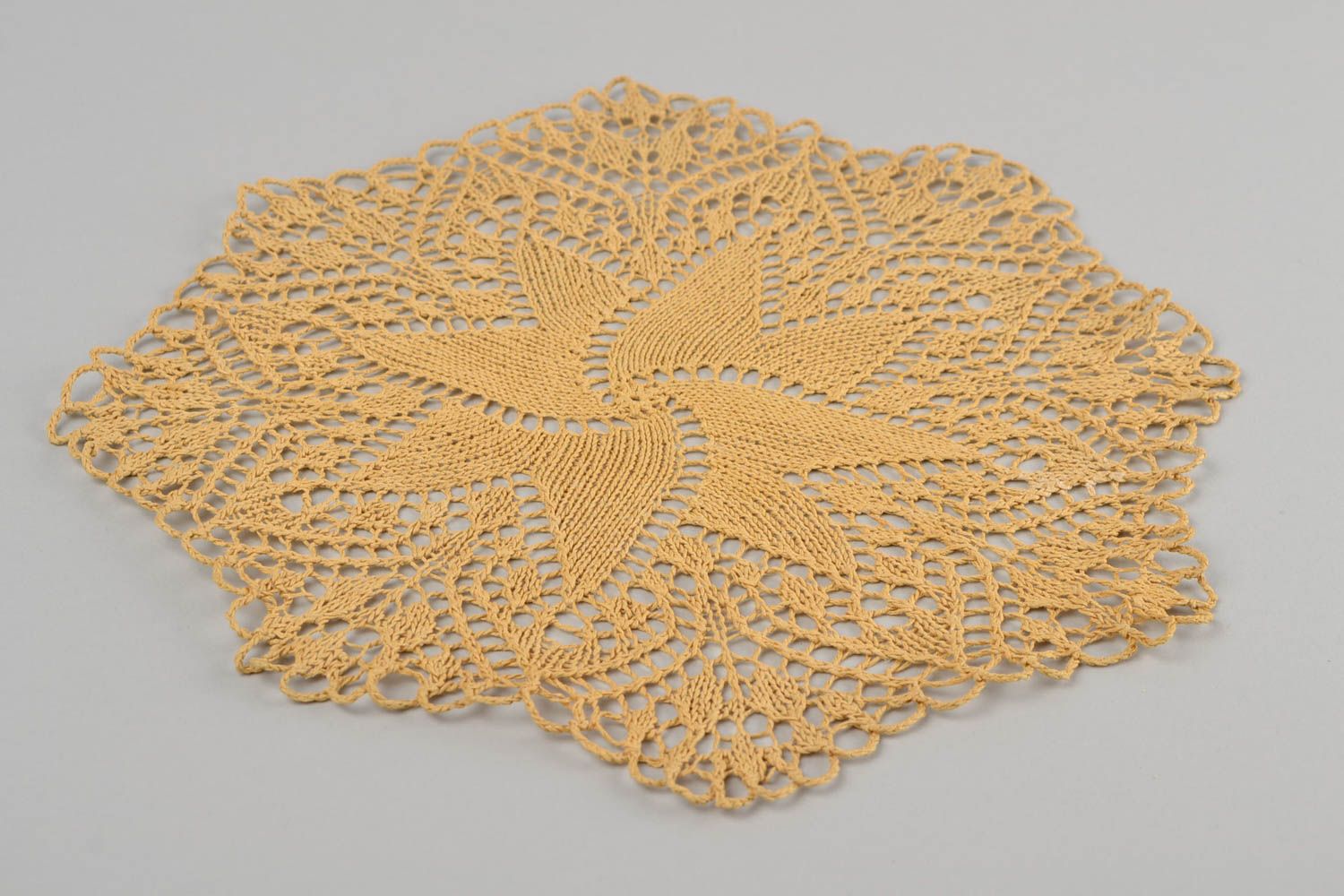 Napperon beige fait main Textile de table tricoté ajouré Décoration maison photo 5