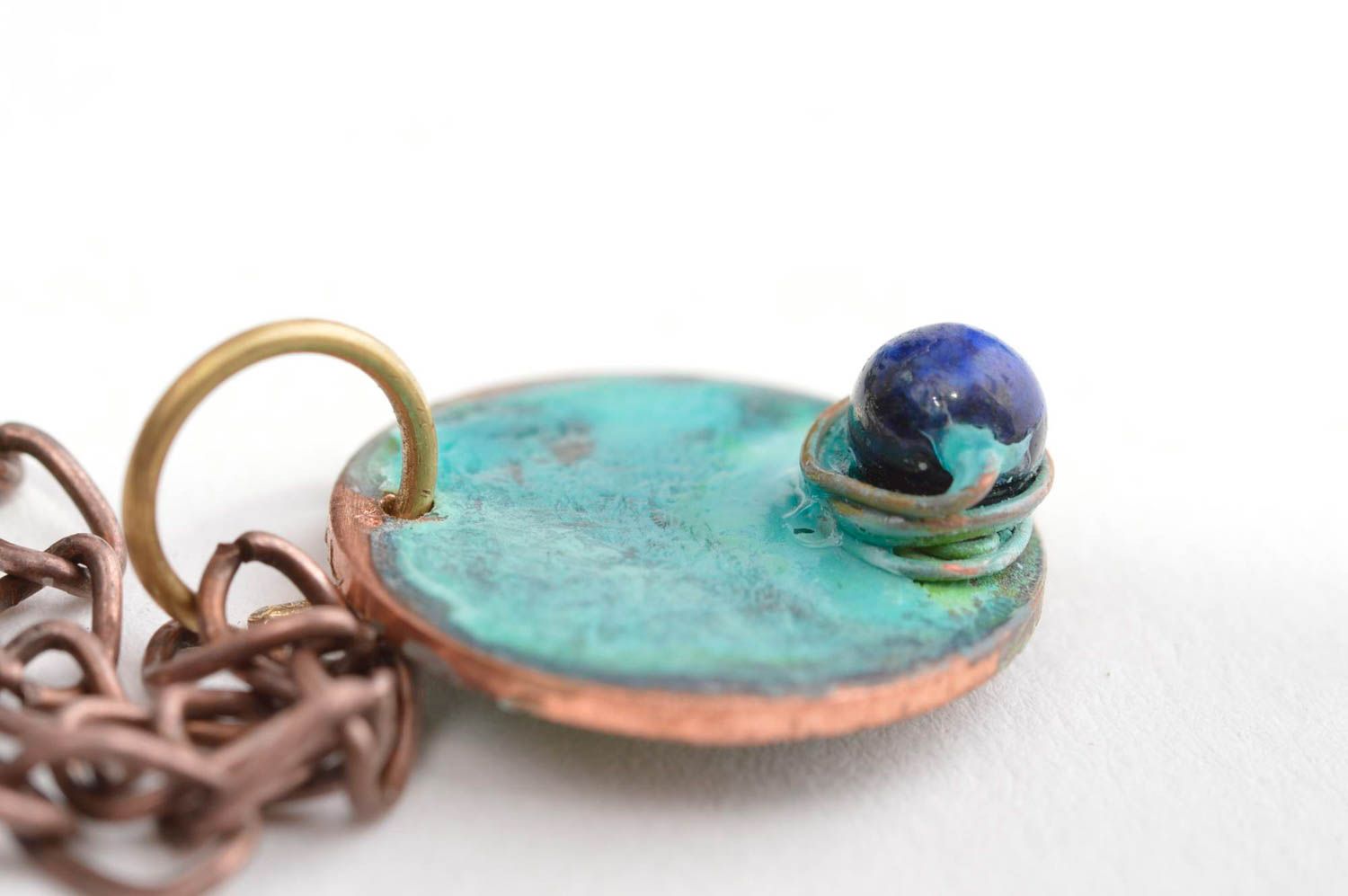 Pendentif lapis-lazuli rond Bijou fait main cuivre design Accessoire femme photo 5