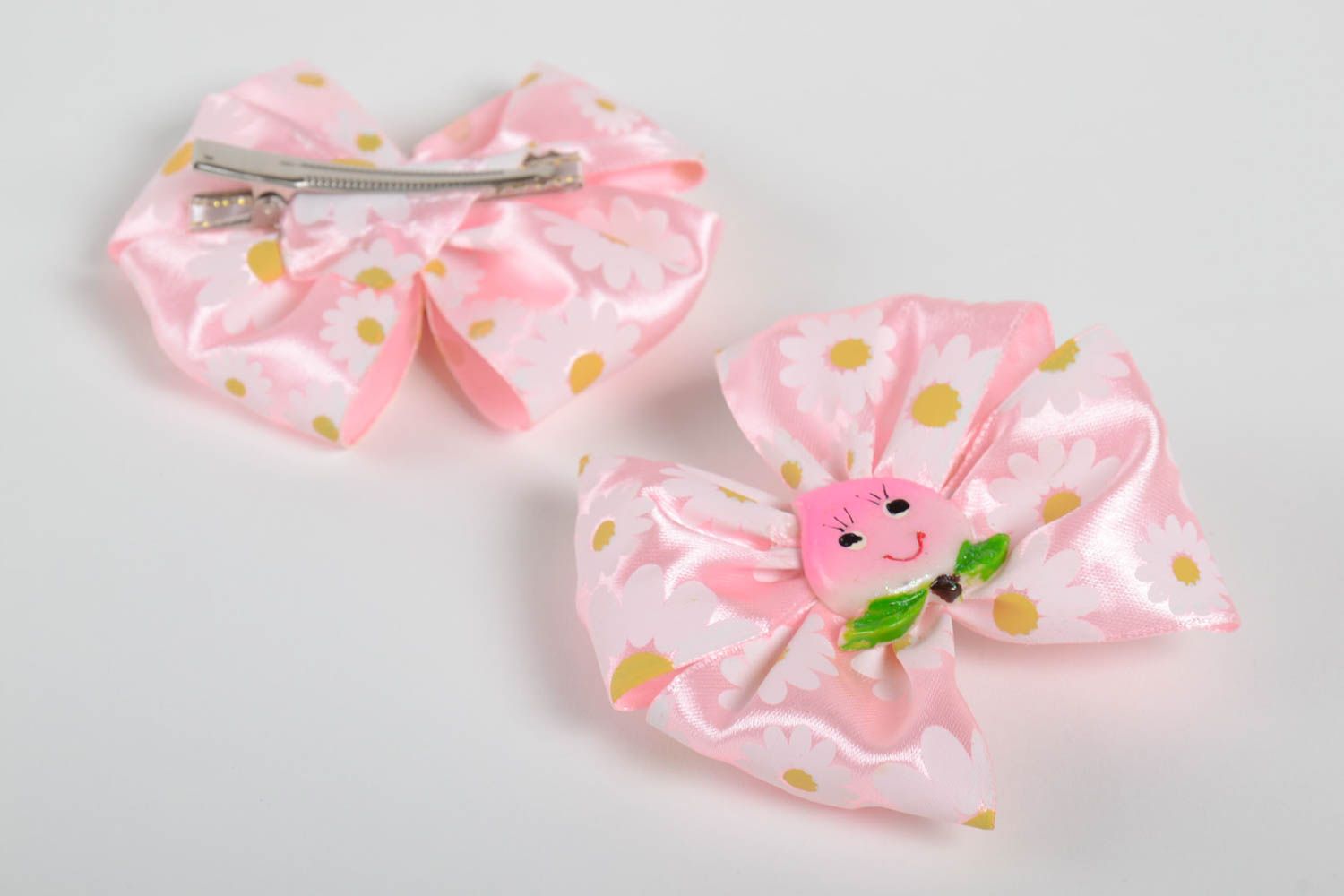 Unusual handmade bow hair clips for kids hair bow textile barrettes gift ideas photo 2