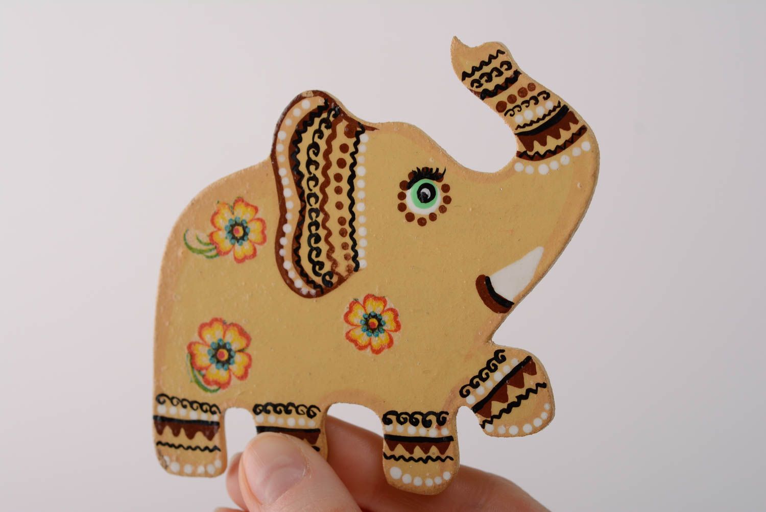 Elefant Kühlschrankmagnet aus Holz bemalt schön einzigartig ungewöhnlich handmade foto 5