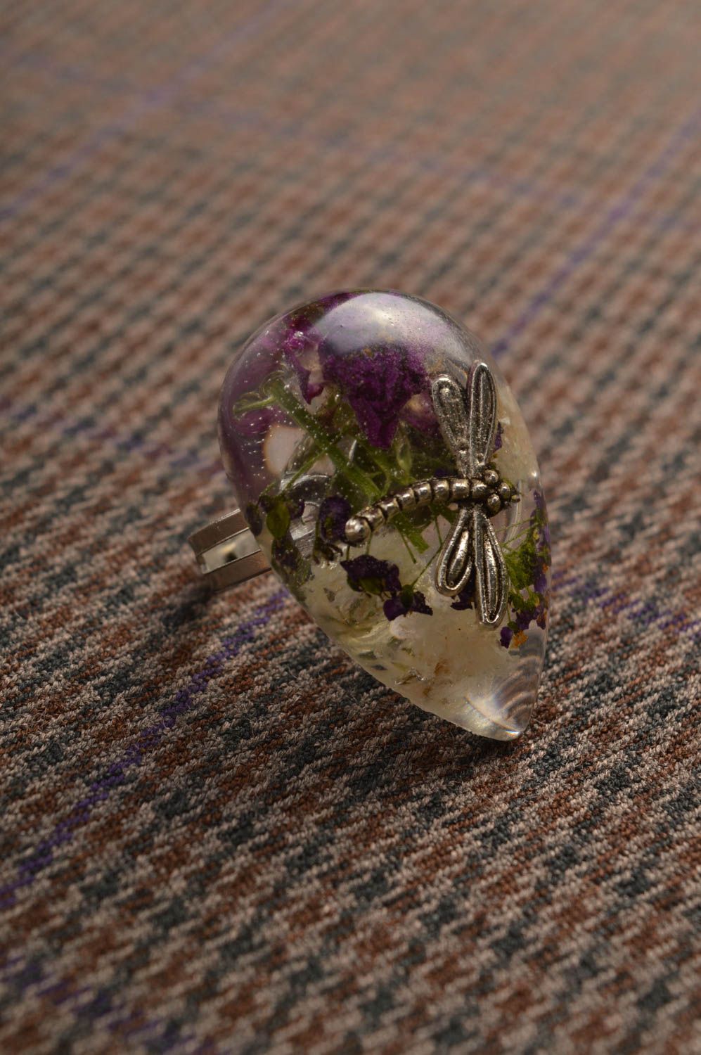 Кольцо ручной работы кольцо из эпоксидной смолы модное кольцо с цветами фото 1