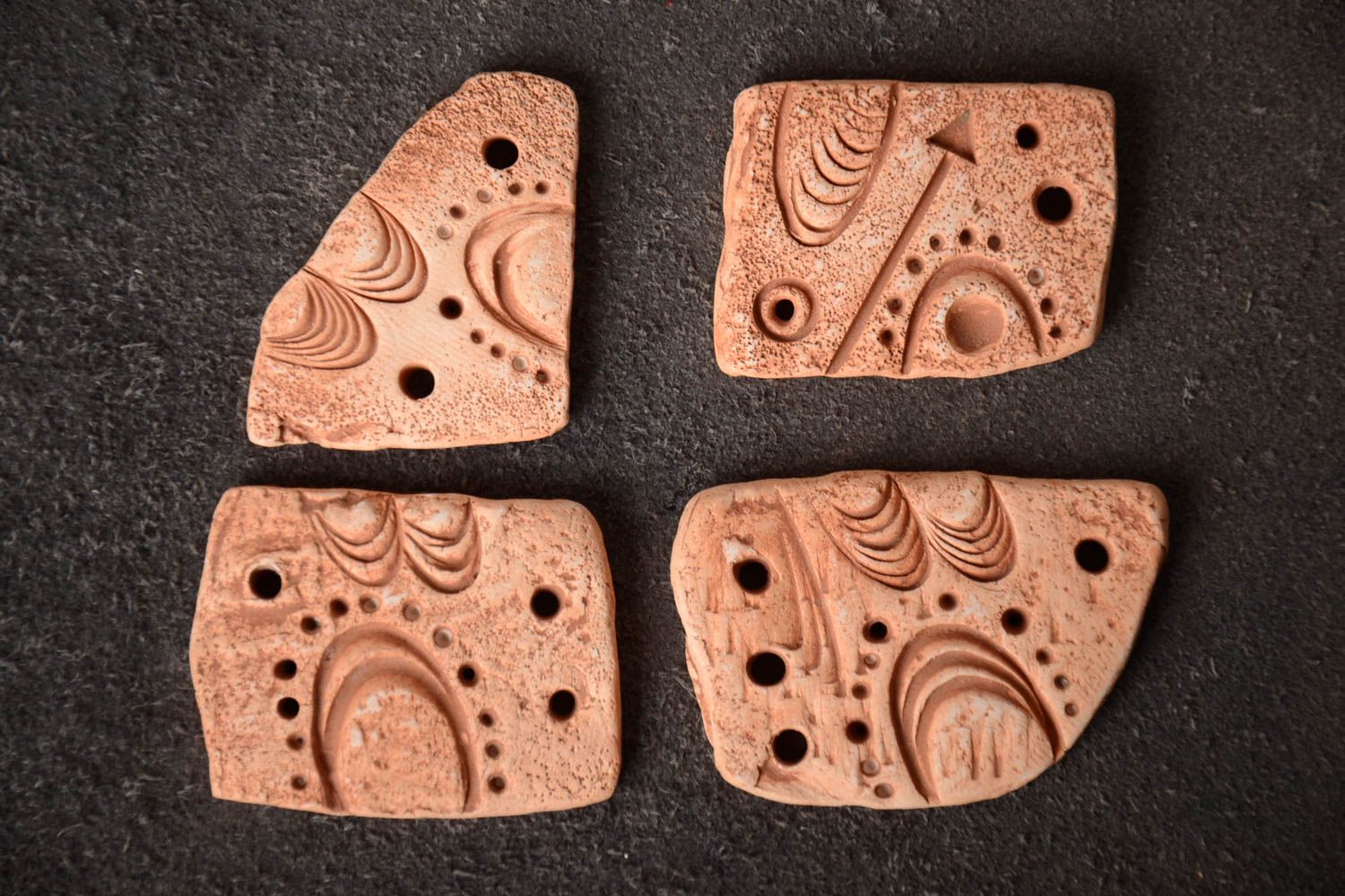 Set of 4 handmade ceramic patterned designer craft blanks for jewelry making photo 1
