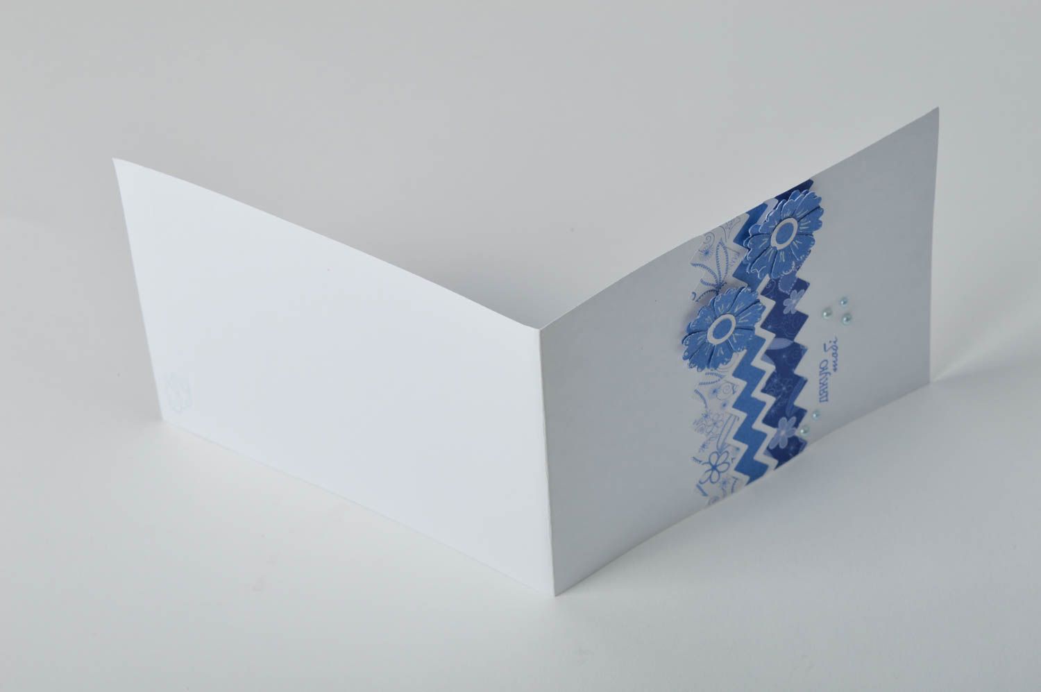 Carte de voeux design faite main blanc-bleu originale en carton Idée cadeau photo 5