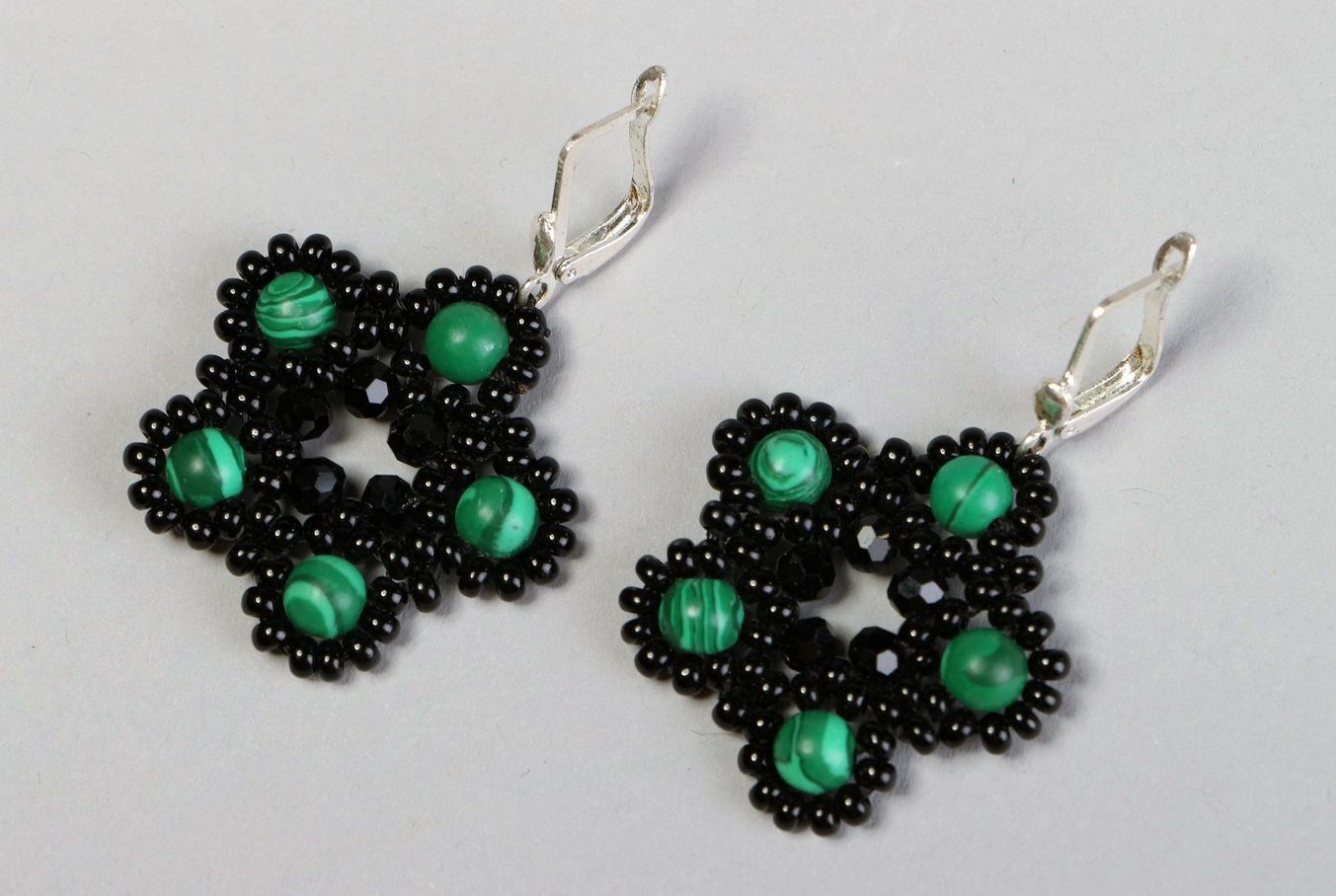Earrings made of Czech beads and malachite photo 2