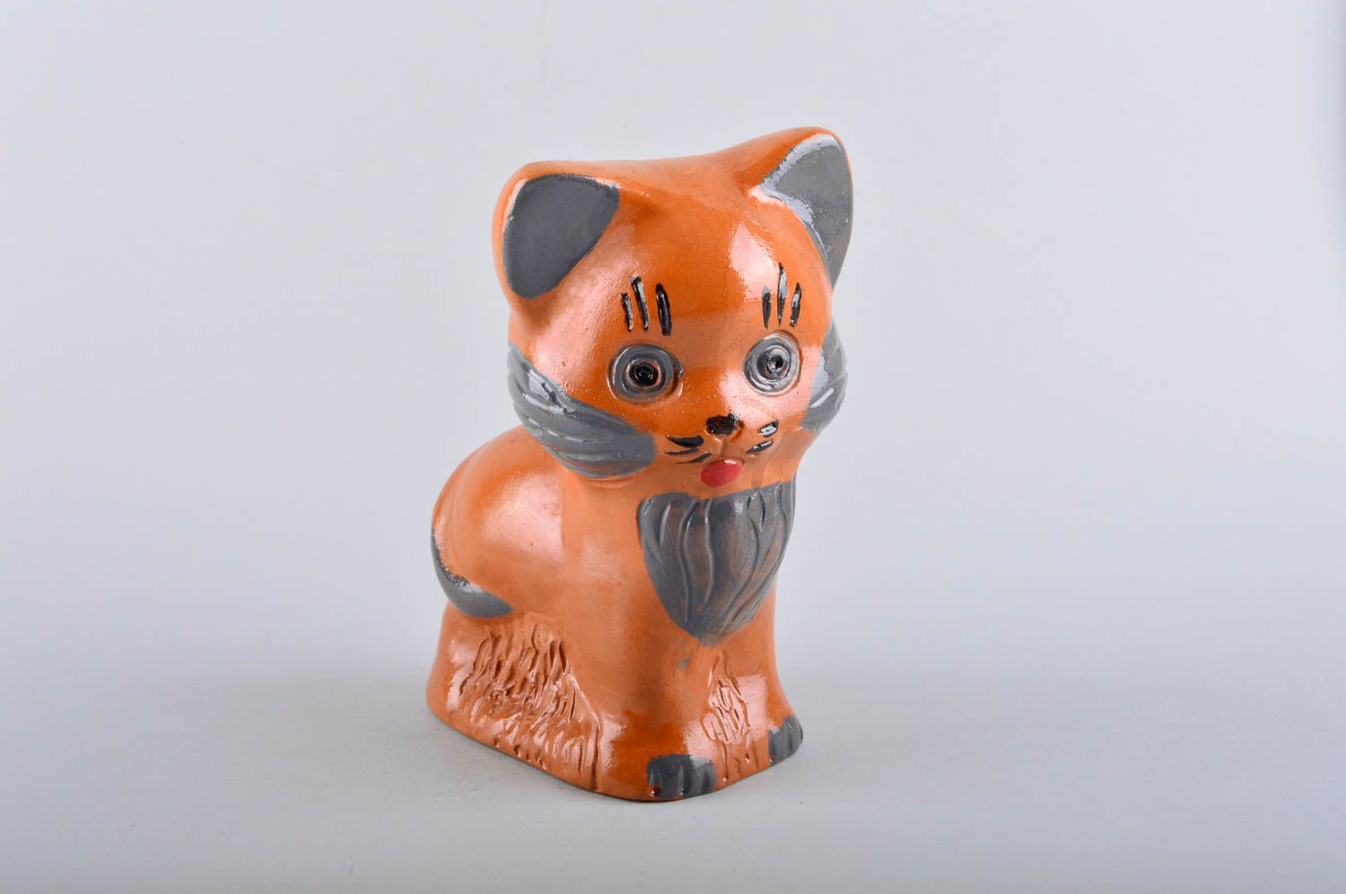 Handmade Keramik Spardose Haus Deko Geschenk für Kinder originell Katze orange foto 2