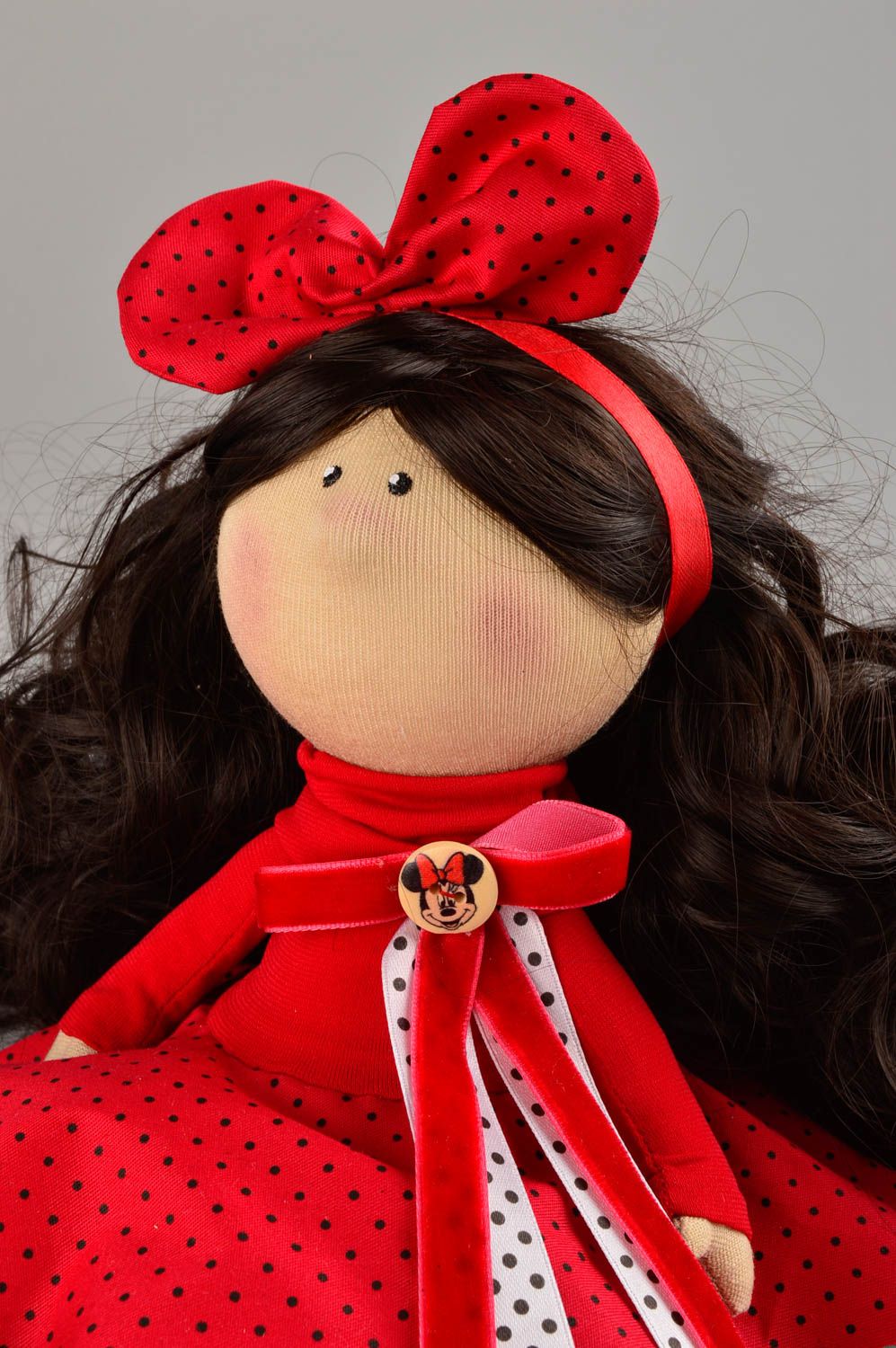 Designer doll bright handmade doll in red dress textile toy decorative use only photo 4