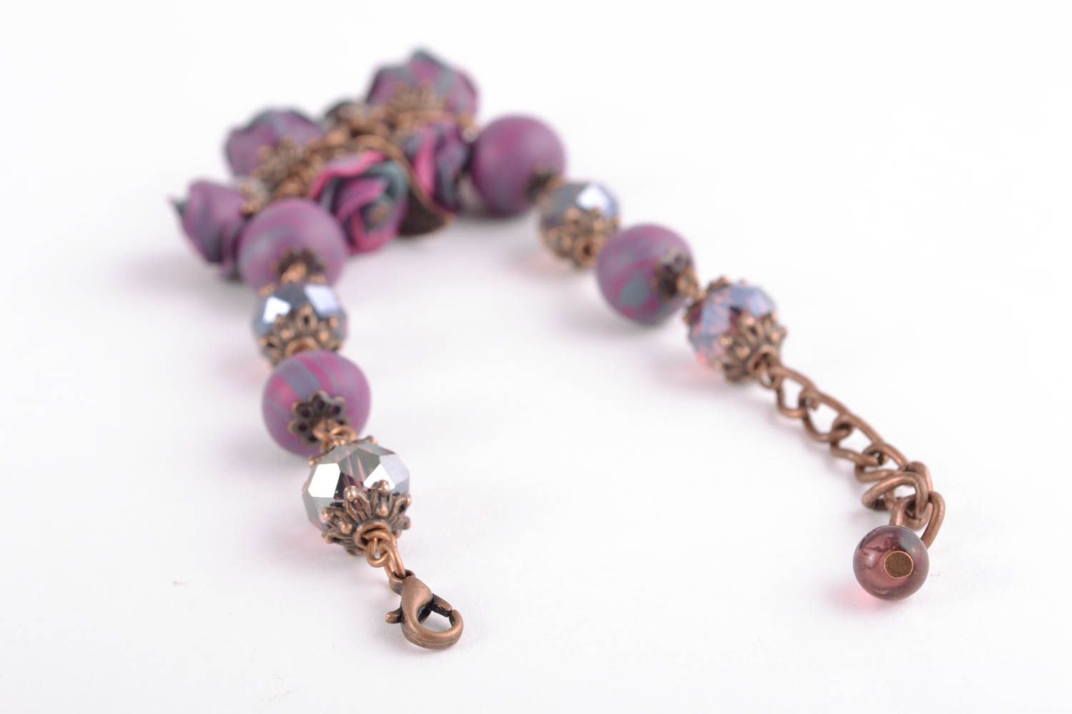 Bracelet fait main de pâte polymère avec fleurs violettes accessoire pour femme photo 5