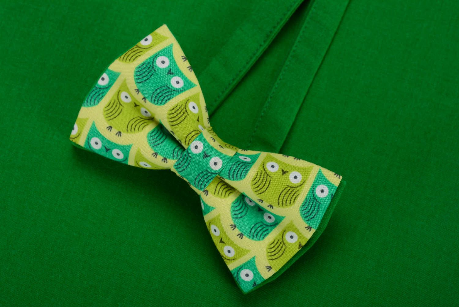 Зеленый галстук-бабочка Совушки фото 3