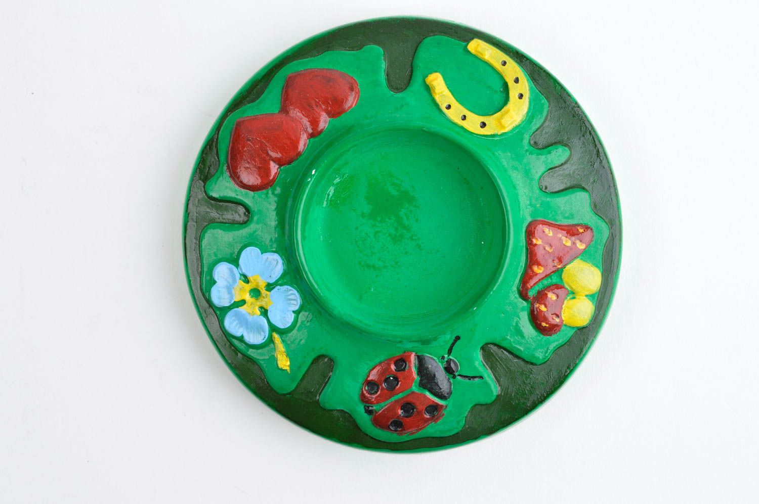 Petit Bougeoir fait main vert rond en plâtre avec peinture Décoration maison photo 4