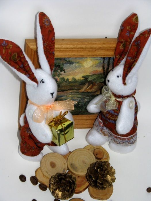 Juguetes hechos a mano de tela natural conejos de peluche foto 2