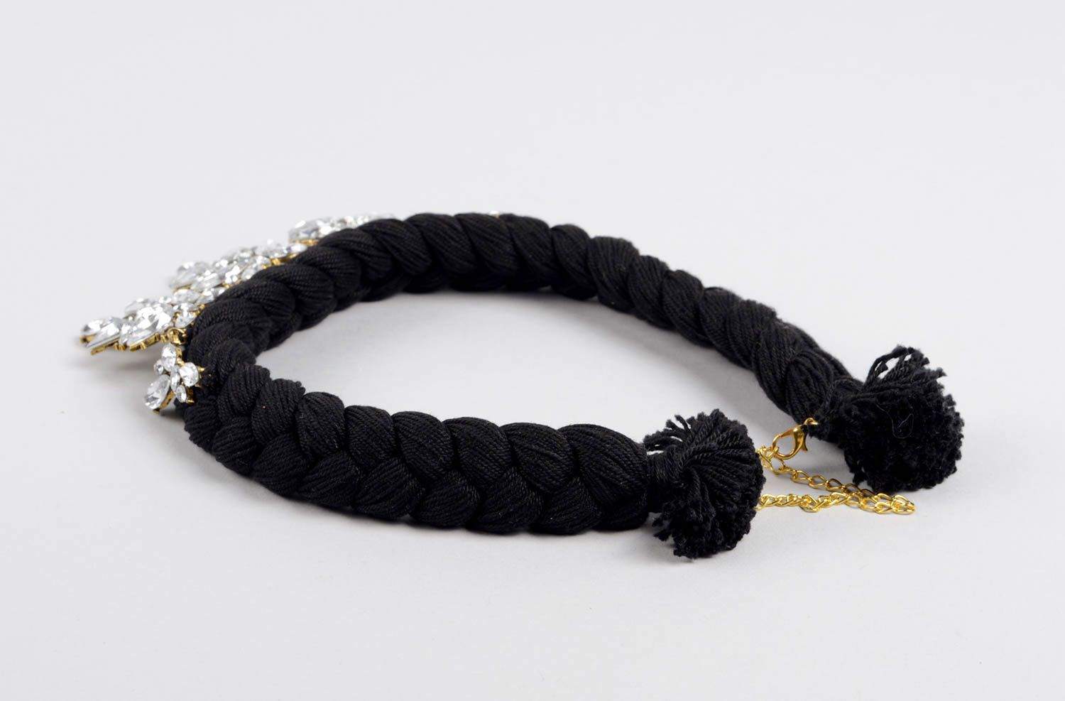 Stoff Halskette handgemachter Schmuck Modeschmuck Collier aus schwarzen Fäden foto 3
