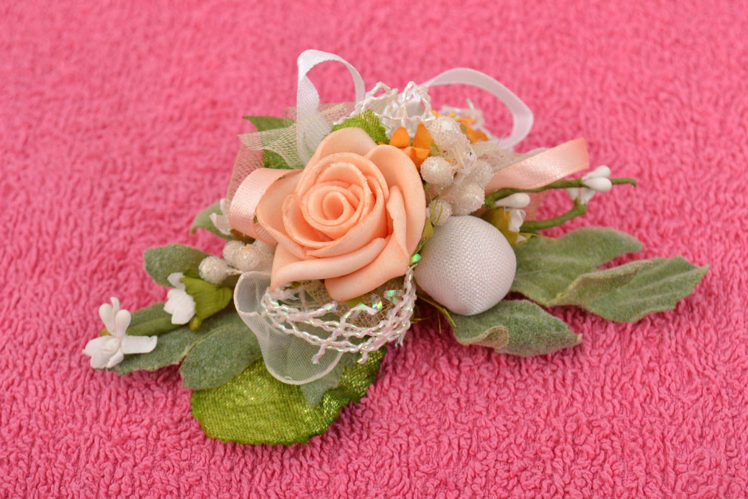 Fiore artificiale fatto a mano bellissimo base per mollette o altri gioielli  foto 1
