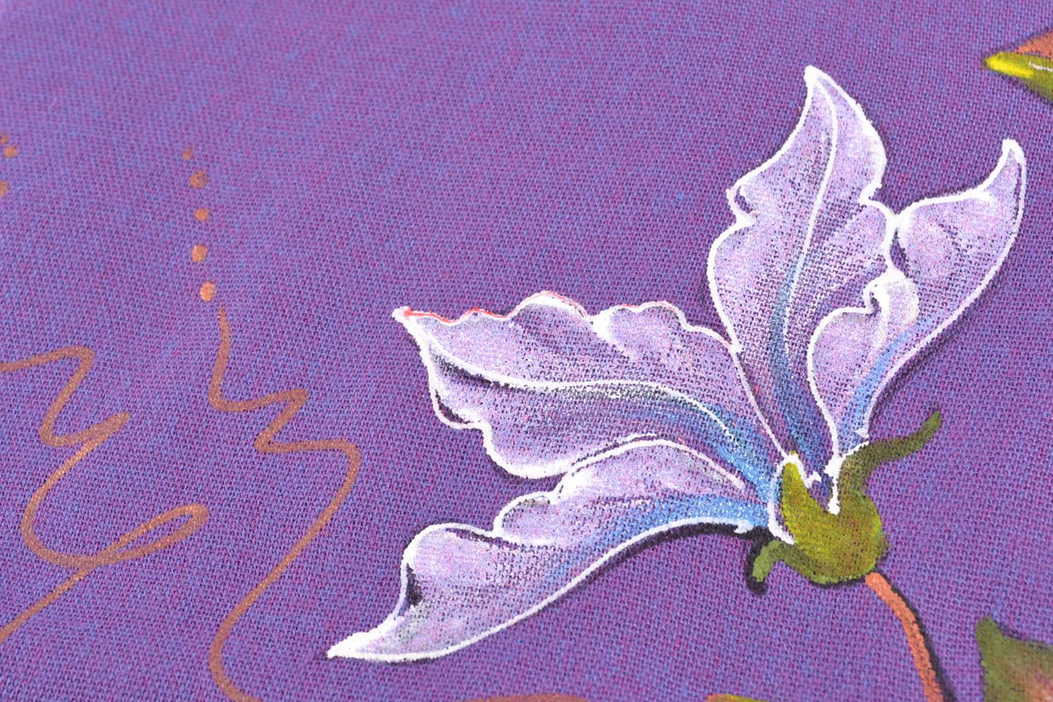 Теплый шарф из кашемира с росписью фиолетовый фото 3